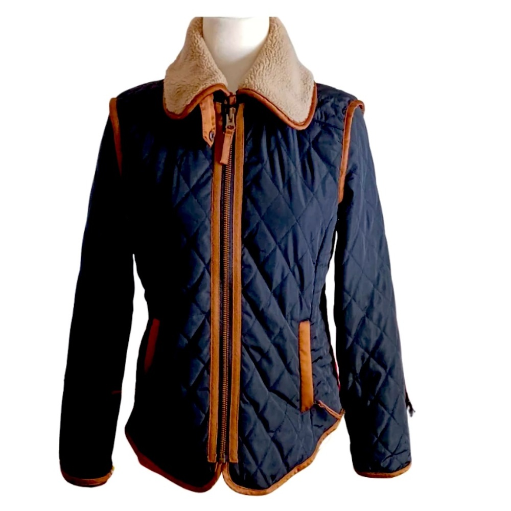 Quilted Cremieux coat w/ sherpa collar